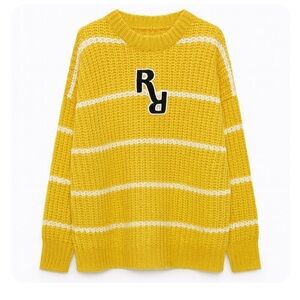 Peacebird Mustard Yellow And White Striped
Oversized Sweater Size Medium EUC!